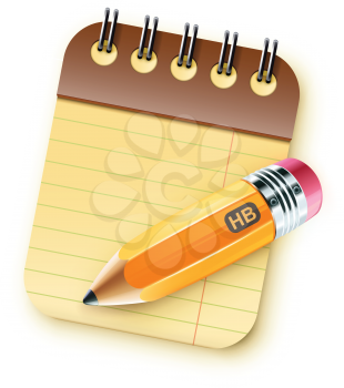 Royalty Free Clipart Image of a Pencil and a Notebook