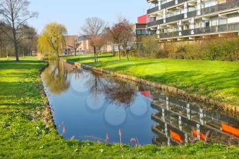 Pond in the spring park in Gorinchem. Netherlands