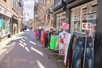 DORDRECHT, THE NETHERLANDS - SEPTEMBER 28: Selling clothes on the street on September 28, 2013 in Dordrecht, Netherlands