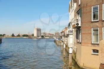 Houses on the river in Dordrecht, Netherlands