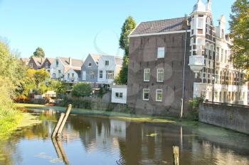 Houses on the river in Dordrecht, Netherlands
