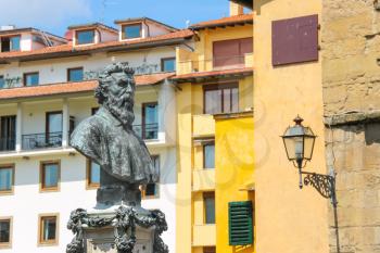 Bust of Benvenuto Cellini on the Ponte Vecchio in Florence, Italy 