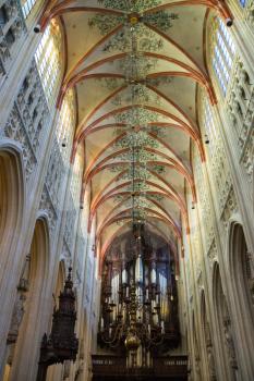 Den Bosch, Netherlands - January 17, 2015: Colorful ceiling in the cathedral the Dutch city of Den Bosch