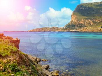 The Mediterranean coast of island . Favignana, Sicily