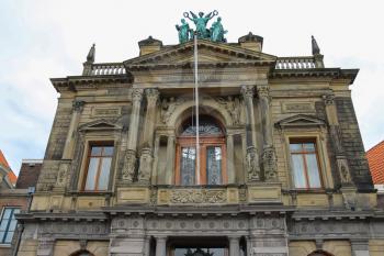 Facade of Teylers Museum of art, natural history and science in Haarlem, Netherlands