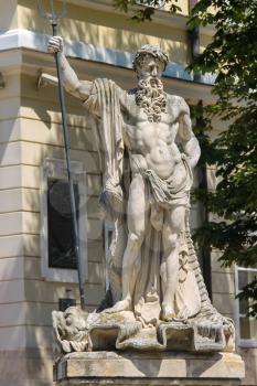 Neptune fountain in historic city centre. Lviv, Ukraine