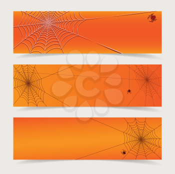 orange headers with spider and web vector set illustration