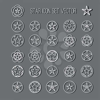 bright white star icon set on dark grey background vector illustration 