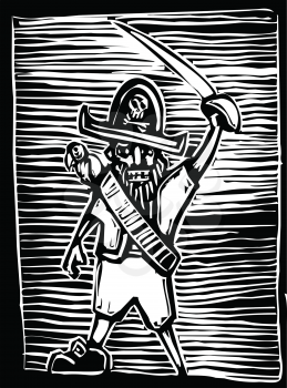 Royalty Free Clipart Image of a Pirate Holding a Sword