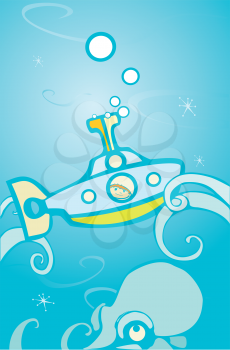 Royalty Free Clipart Image of a Submarine and Whale