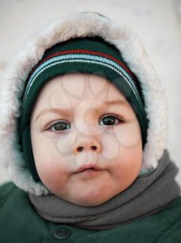 winter portrait of a baby close-up