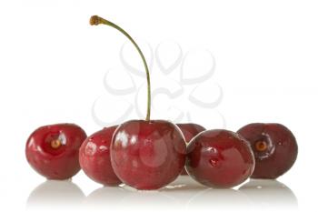 ripe juicy cherries on a white background 