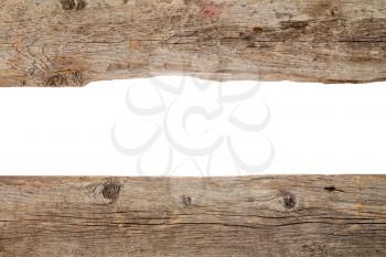 Old wood frame isolated on white background, copy-space