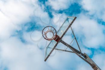 Low angle view of basketball hoop against sky background