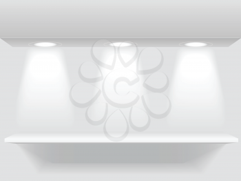 Royalty Free Clipart Image of Three Lights Above a Shelf