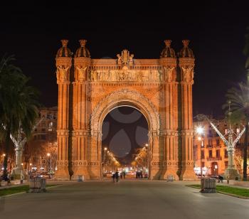 Arc de Triumph in night Barcelona, Spain