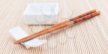 Sushi acessories on bamboo mat