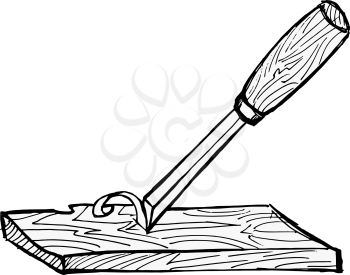 hand drawn illustration of the chisel with plank