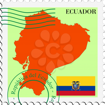 Image of stamp with map and flag of Ecuador