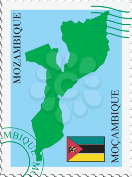 Image of stamp with map and flag of Mozambique