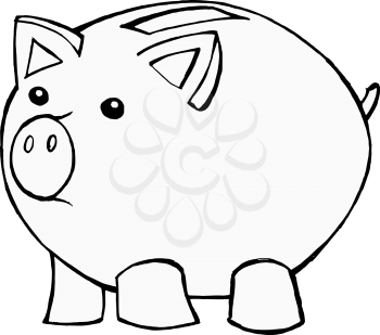 hand drawn, cartoon, vector illustration of piggy bank