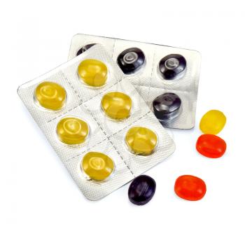 Lozenges cough multicolored isolated on white background