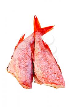 Two carcasses of red grouper isolated on white background