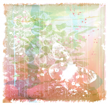 grunge background with butterfly and flowers