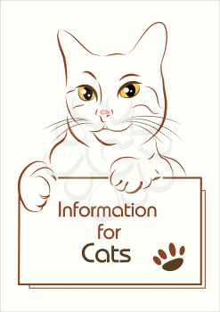 adorable outline cat holding banner