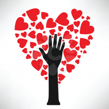 Royalty Free Clipart Image of a Hand and Hearts