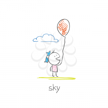 Royalty Free Clipart Image of a Girl Holding a Balloon