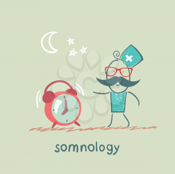 somnology stands next to the alarm