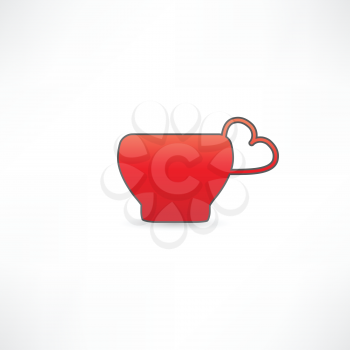red mug with a handle in the shape of heart