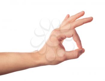 Gesturing human hand on white background