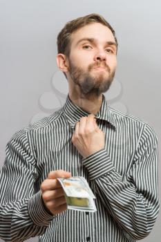 Business man giving money  dollar nervous
