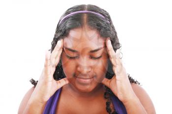 Isolated portrait of worried teenage girl with headache 
