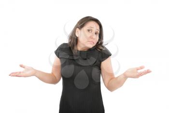 Close up of businesswoman having no idea against a white background 