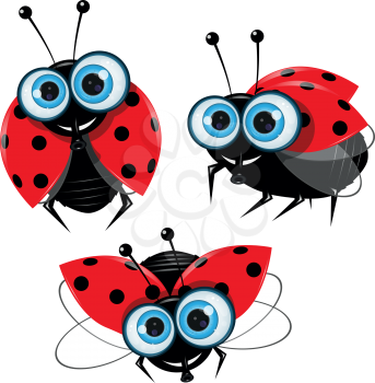 illustration of three ladybirds with big eyes