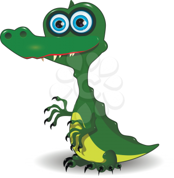 Illustration of cute green crocodile with blue eyes