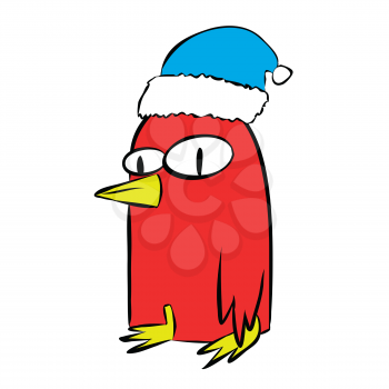 Illustration of a Cartoon Red Penguin on a White Background on a White Background