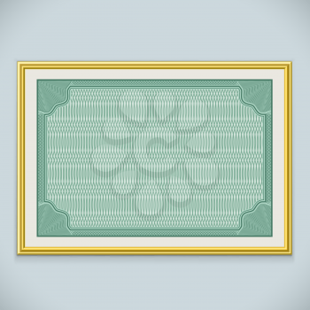 Horizontal wall certificate frame vector template with copy space.