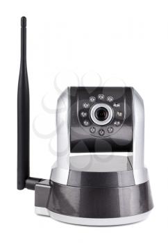 surveillance camera with WiFi wireless antenna isolated on white background