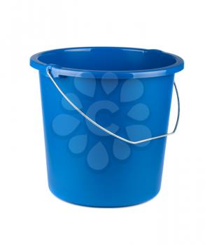 Single blue bucket isolated on a white background