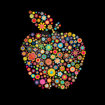 Royalty Free Clipart Image of a Floral Apple