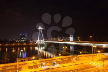 Night traffic on the bridge across the Dunai in Bratislava, Slovakia
