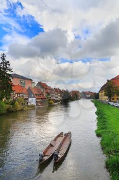 River, boats and vintage houses in Bamberg, Germany
