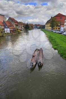 River, boats and vintage houses in Bamberg, Germany
