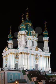 Saint Andrew church at night in Kyiv, Ukraine
