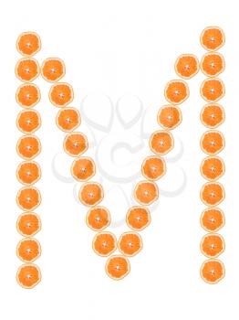 Letter M from orange slices isolated on white background
