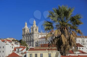 Igreja de Sao Vicente de For a in Lisbon and house roofs, Portugal

